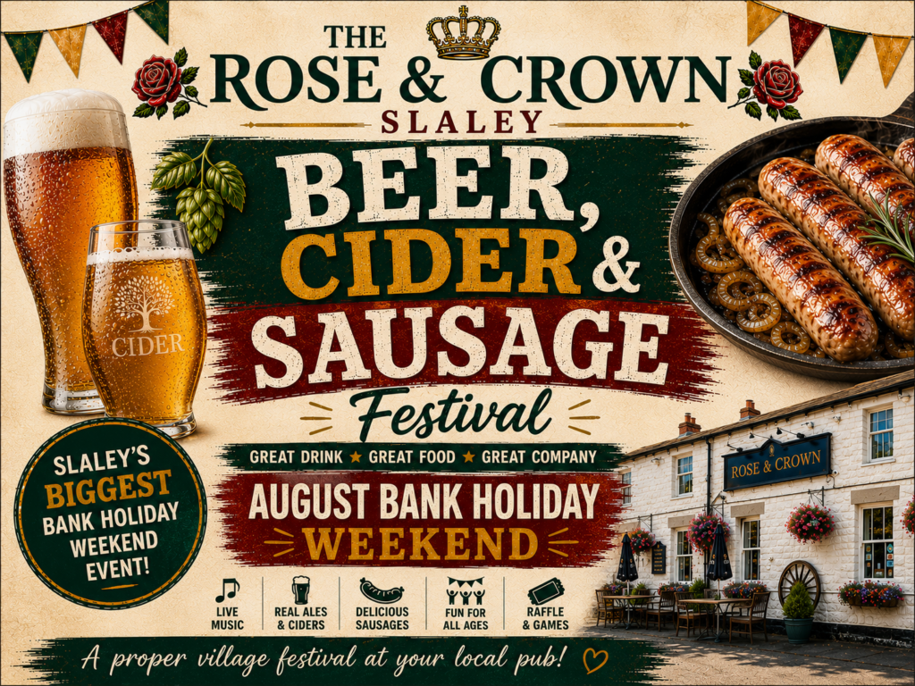Banner advertising the Slaley, Rose & Crown Beer, Cider & Sausage Festival